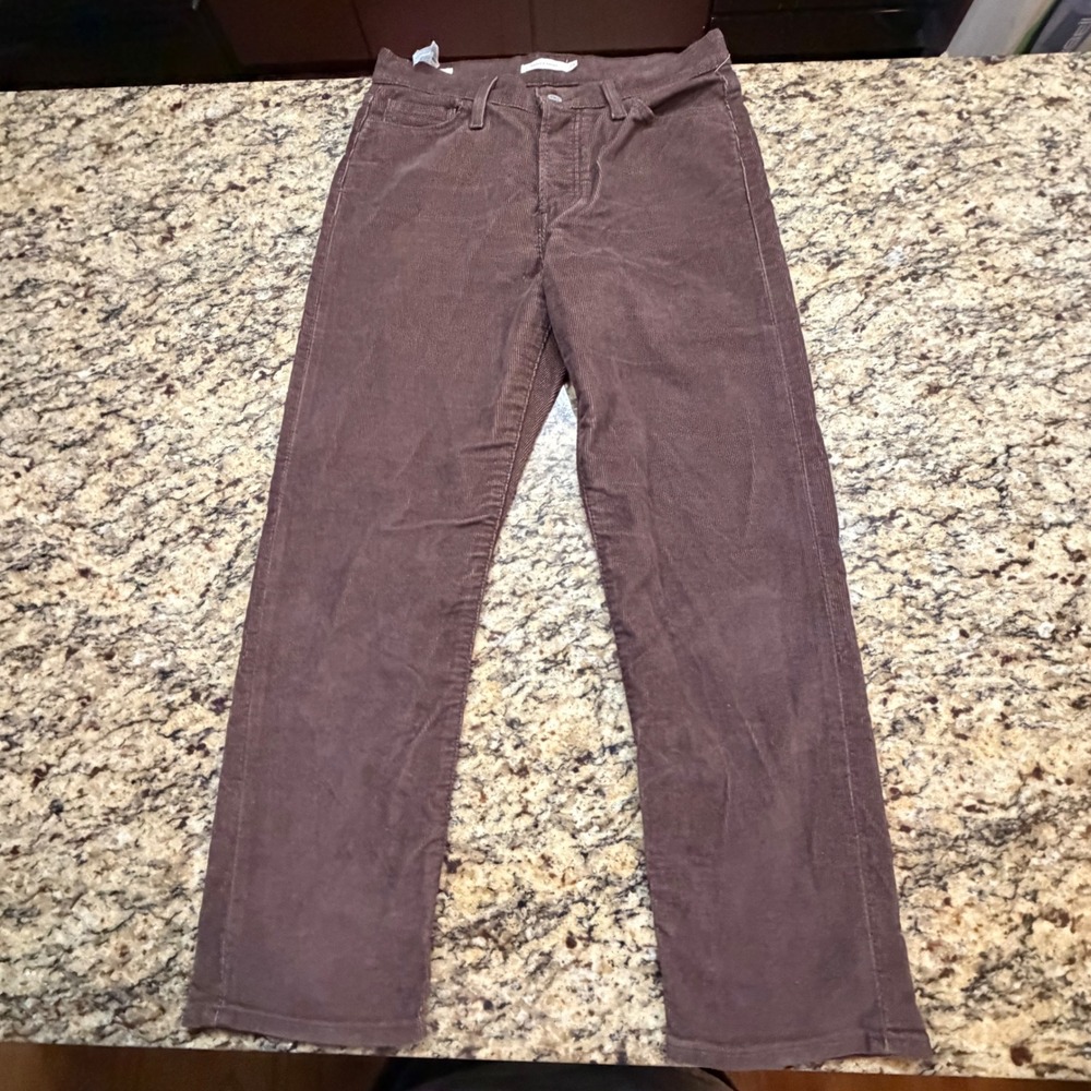 Levis Premium Wedgie Straight Corduroy Pants Brown 29 High Rise Button Fly ws